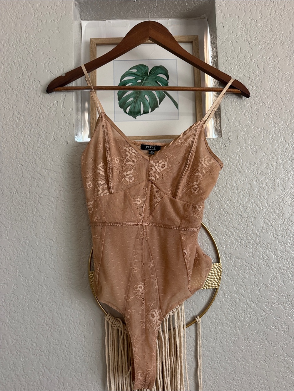 privy Lace-Trim Nude Bodysuit